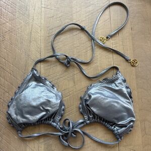 Luli Fama Swim Bikini Top XL Cosita Buena Platinum Wavy Triangles Scrunch